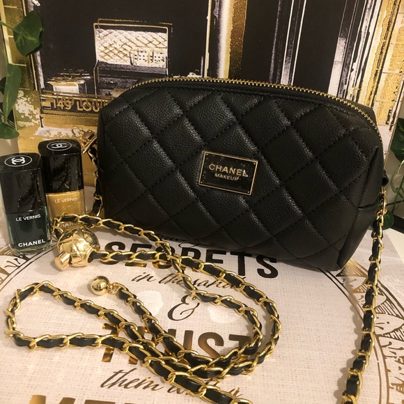 Authentic CHANEL Black Quilted Caviar Restyled Makeup Bag to Shoulder/Crossbody - Picture 6 of 15